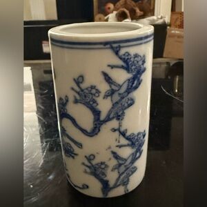 Chinese Porcelain Ceramic Blue White Plum Blossoms Vase Brush Pot 5in